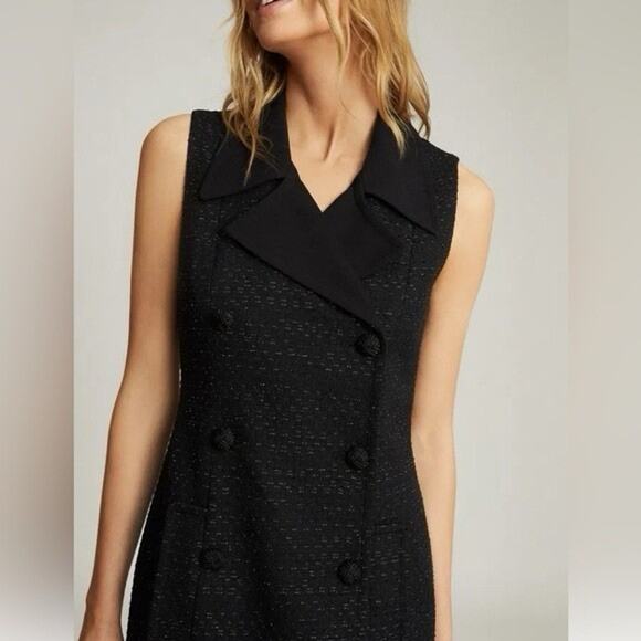 NWT Reiss Black Tweed Vest Dress Sleeveless Double Breasted Mini Size 4 - Picture 3 of 10